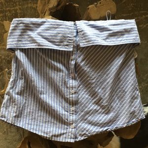 Blue and white striped tube top.